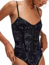 Free People Night Rhythm Printed Bodysuit In Black And White Bows In Animal Print