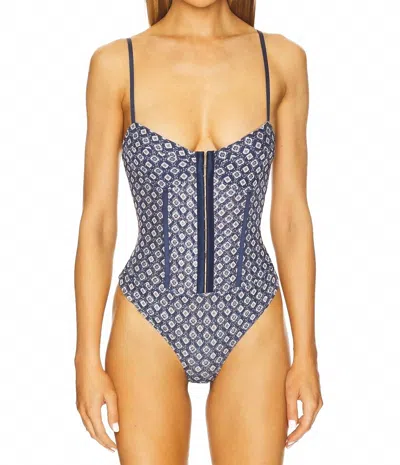 FREE PEOPLE NIGHT RHYTHM PRINTED BODYSUIT IN NAVY COMBO