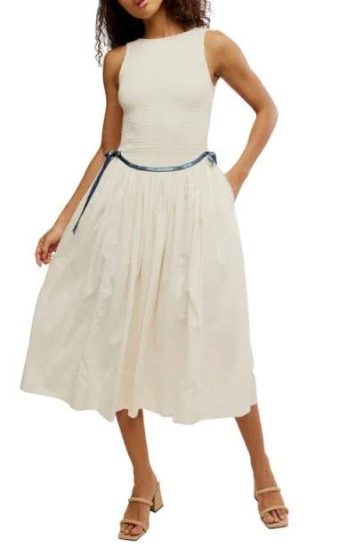 Free People Nightingale Smocked Bodice Midi Sundress In White