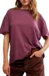 Free People Nina Crewneck Cotton T-shirt In Burgundy