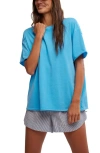 Free People Nina Crewneck Cotton T-shirt In Maliblue