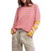 Free People Nina Stripe Layered Long Sleeve Cotton T-shirt In Lilac Combo