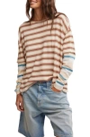 Free People Nina Stripe Layered Long Sleeve Cotton T-shirt In Neutral Combo