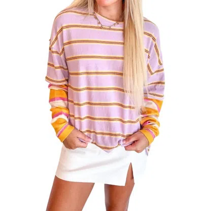 Free People Nina Stripe Long Sleeve In Plum In Pink
