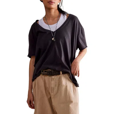 Free People Nina V-neck Cotton T-shirt In Black