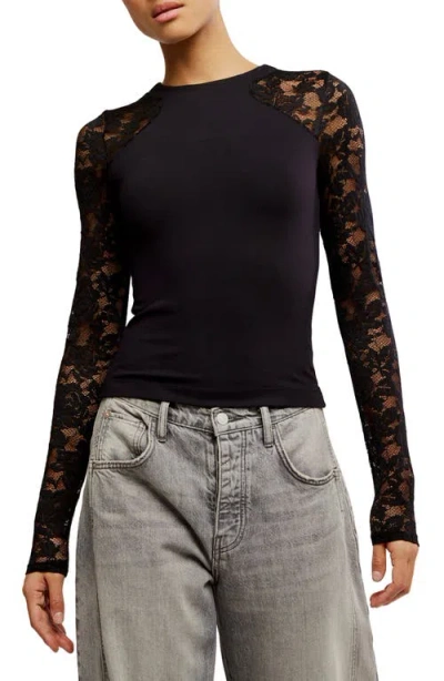 Free People No Excuses Lace Sleeve Top In Black
