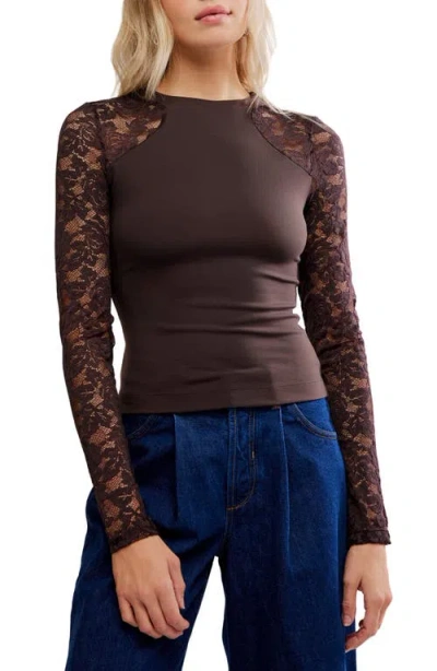 Free People No Excuses Lace Sleeve Top In Brown