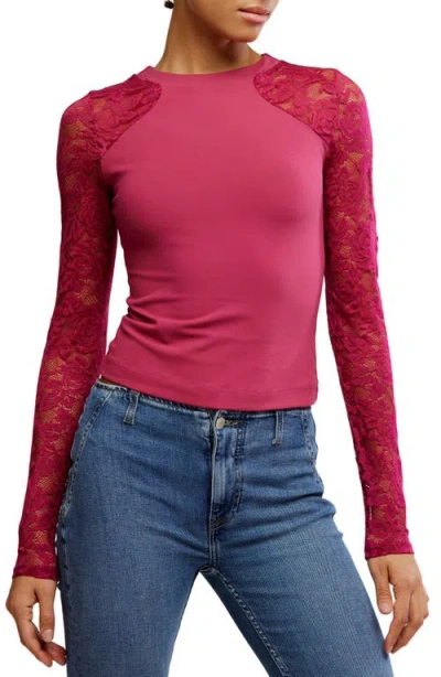 Free People No Excuses Lace Sleeve Top In Red