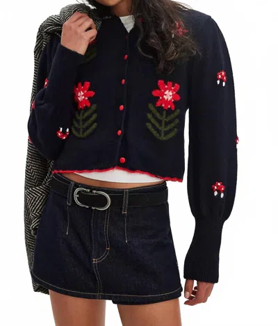 Free People Nonna Knit Sweater Cardigan In Navy Blue