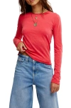 Free People Easy Does It Long Sleeve Waffle Knit Cotton T-shirt In Red