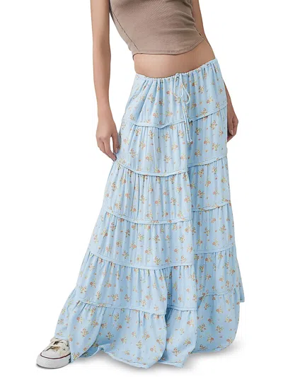 Free People Nova Womens Linen Blend Long Maxi Skirt In Blue
