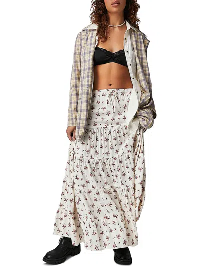 Free People Nova Womens Tiered Long Maxi Skirt In White