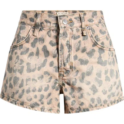 Free People Now Or Never Leopard Print Denim Shorts In Brown