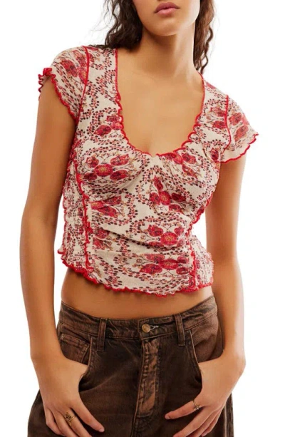 Free People Oh My Baby Crop Mesh T-shirt In Red