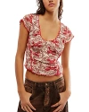 Free People Oh My Baby Crop Mesh T-shirt In Sand Combo