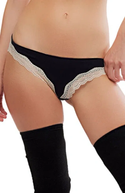 Free People Oh My Darling Lace Trim Cotton Blend Bikini Briefs In Black