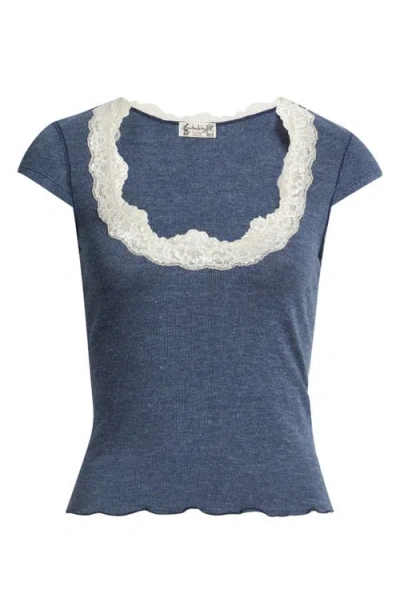 Free People Oh My Darling Lace Trim Top In Blue