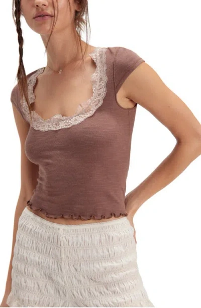 Free People Oh My Darling Lace Trim Top In Burgundy