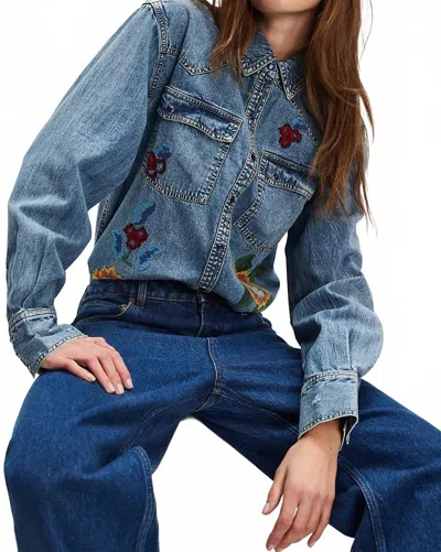 Free People Oh The Places You'll Go Top In Medium Wash In Blue