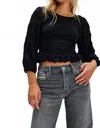 Free People Oliva Balloon Sleeve Top In Black In Black