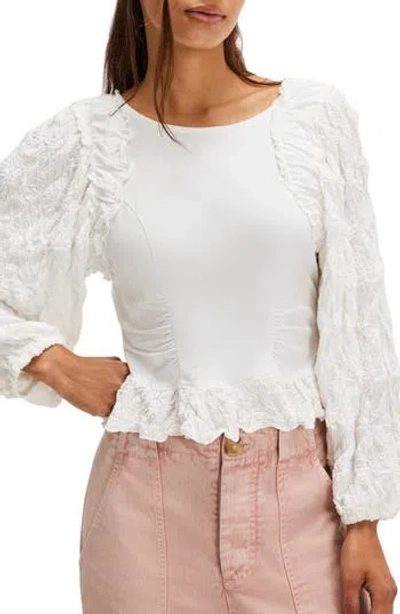 Free People Olivia Contrast Stitch Knit Top In Optic White