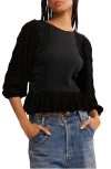 Free People Olivia Contrast Stitch Knit Top In Black