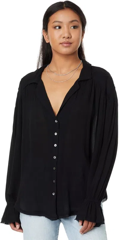 Free People Olivia Top Women's Black Smocked Button Front Preppy Erk1730