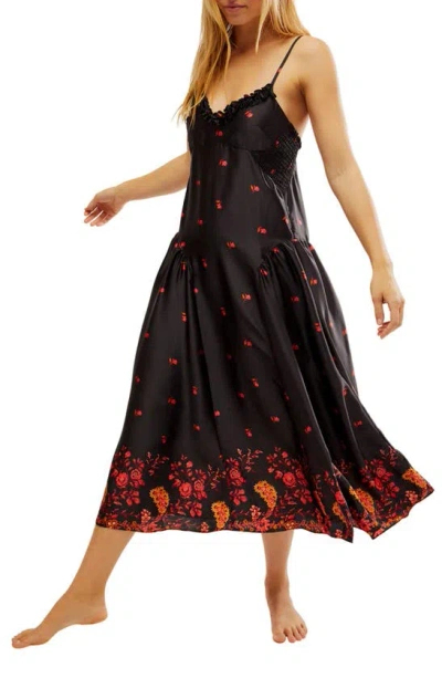 Free People On My Own Floral Satin Nightgown In Black Combo