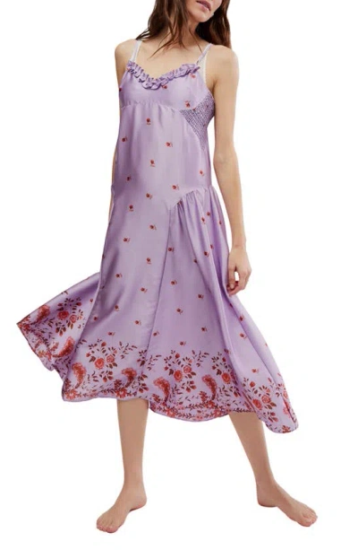 Free People On My Own Floral Satin Nightgown In Lilac Combo