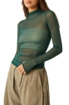 Free People On The Dot Layering Mesh Turtleneck In Evergreen