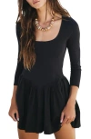 Free People Onda Long Sleeve Stretch Cotton Minidress In Black
