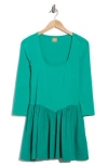 Free People Onda Long Sleeve Stretch Cotton Minidress In Green