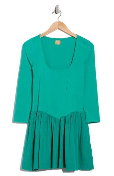 Free People Onda Long Sleeve Stretch Cotton Minidress In Green