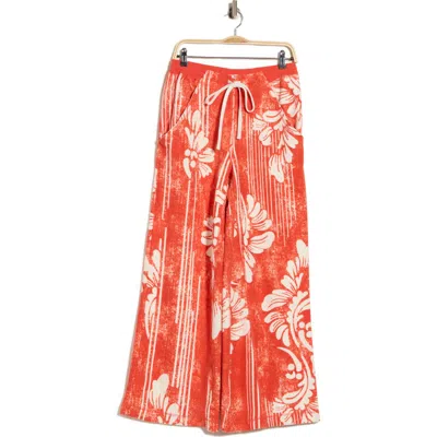 Free People One Above Floral Wide Leg Cotton Blend Pants In Orange