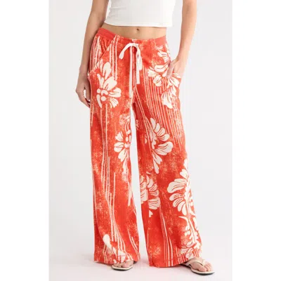 Free People One Above Floral Wide Leg Cotton Blend Pants In Dippin Floral Flame