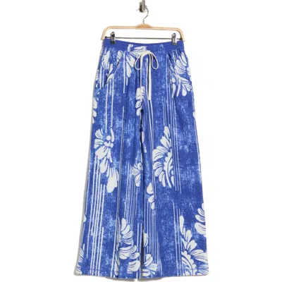 Free People One Above Floral Wide Leg Cotton Blend Pants In Blue