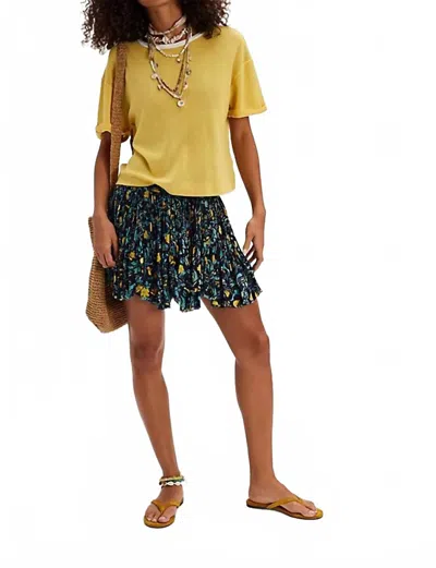 Free People One Third Charm Printed Mini Skirt In Navy Combo In Yellow