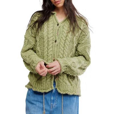 Free People Opal Cable Knit Cardigan In Green