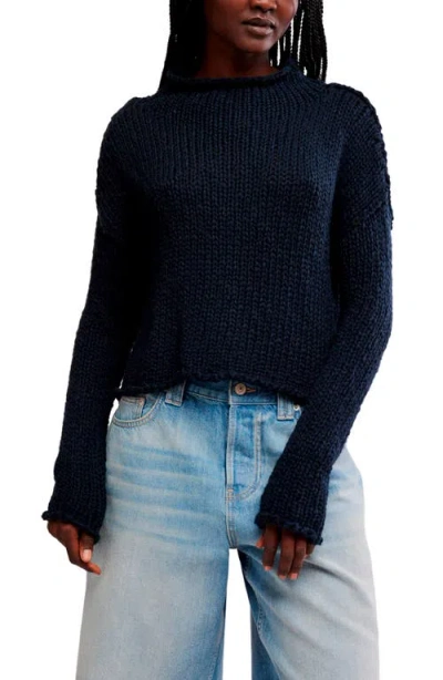 Free People Opal Roll Neck Crop Sweater In Black