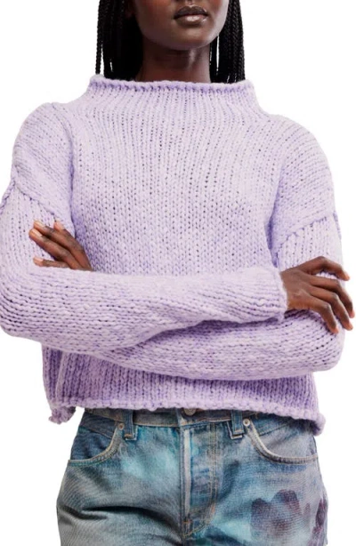 Free People Opal Roll Neck Crop Sweater In Purple