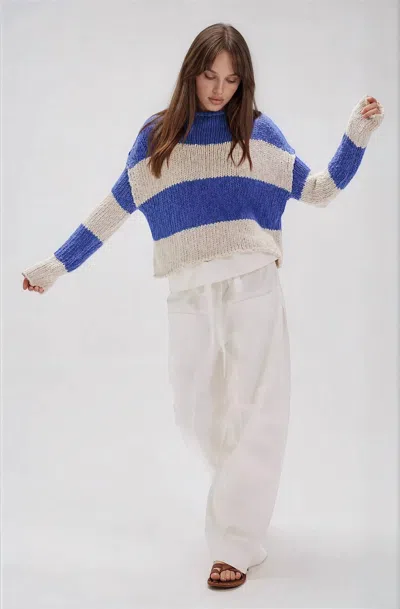 Free People Opal Rollneck Knit Stripe Sweater In Cobalt Combo In Multi