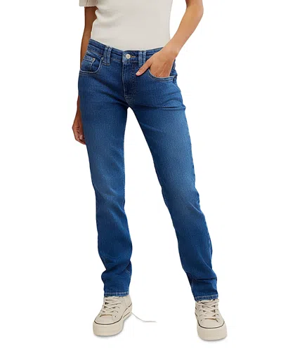 FREE PEOPLE ORACLE LOW RISE SLIM STRAIGHT JEANS IN SKY'S THE LIMIT