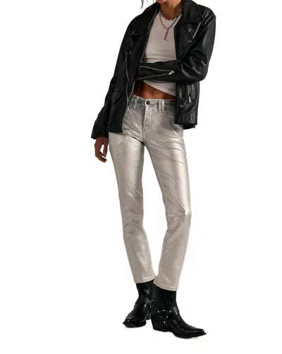 Free People Oracle Metallic Low Rise Slim Straight Jeans In Divine In Multi
