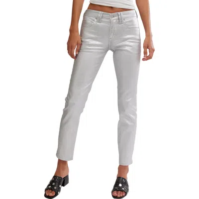 Free People Oracle Metallic Low-rise Slim Ankle Straight Jeans In White