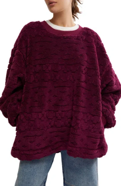 Free People Oversize Faux Fur Sweatshirt In Berry Combo