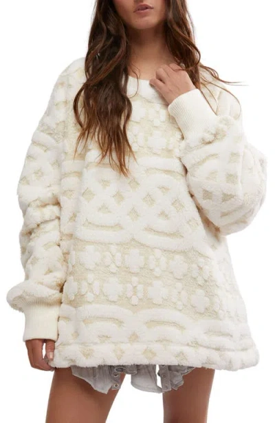 Free People Oversize Faux Fur Sweatshirt In Ivory Combo