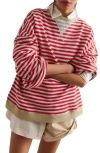 Free People Oversize Stripe Sweatshirt In Cherry Combo