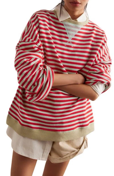 Free People Oversize Stripe Sweatshirt In Cherry Combo