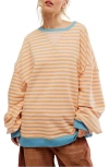 Free People Oversize Stripe Sweatshirt In Latte Combo