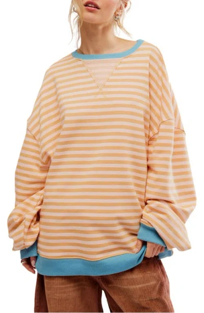 Free People Oversize Stripe Sweatshirt In Latte Combo